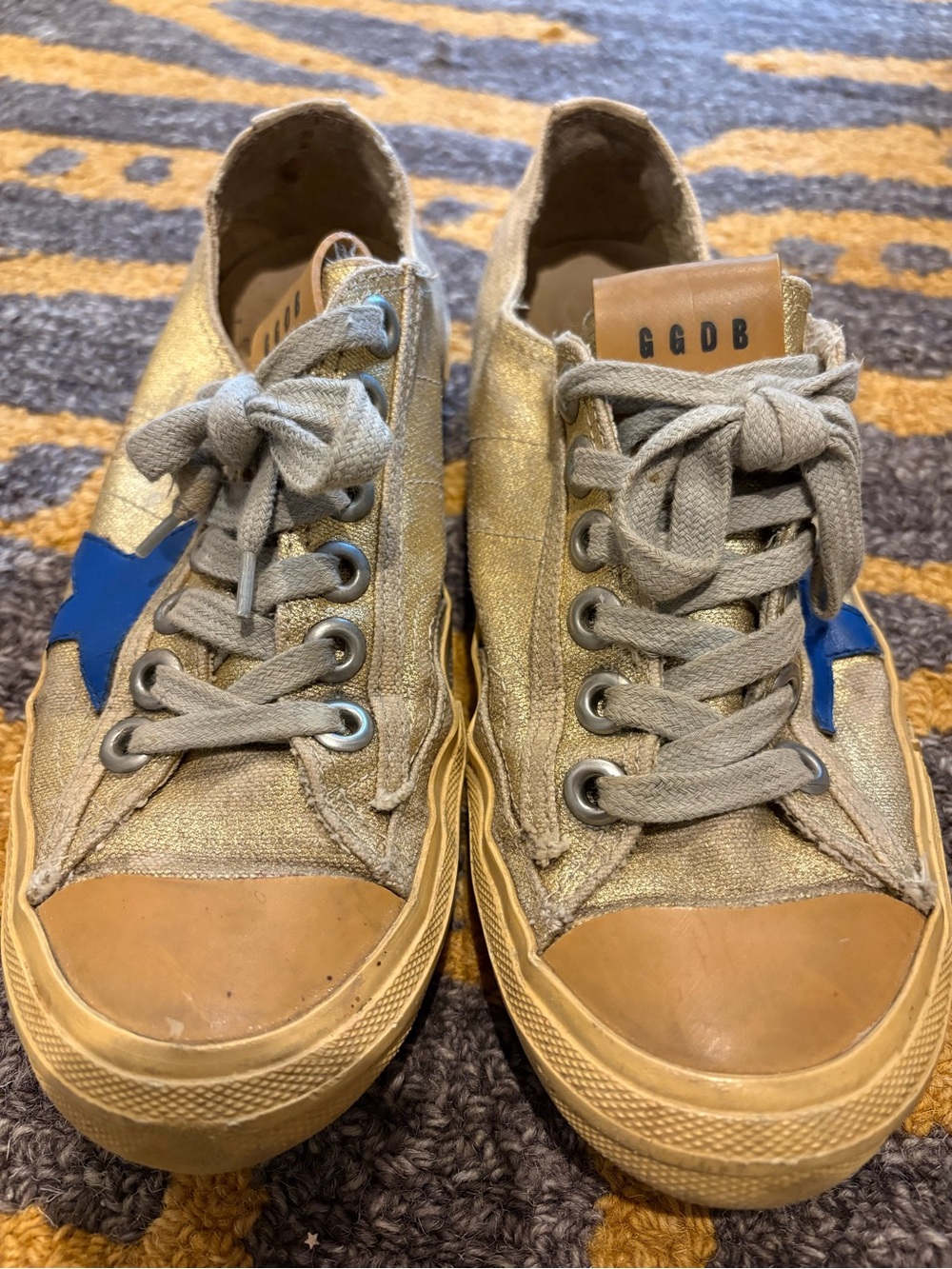 Golden Goose Metallic Gold Sneakers with Blue Star